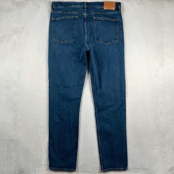 Faherty Jeans Mens 36x34 Blue Straight Leg Organic Cotton Stretch Indigo Dyed - Picture 2 of 9